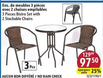 Sushi Shop 3 Pieces Bistro Set with 2 Stackable Chairs offer
