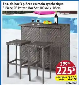 Sushi Shop 3 Piece PE Rattan Bar Set 100x61x105cm offer
