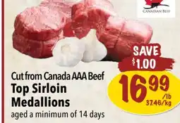 Farm Boy Cut from Canada AAA Beef Top Sirloin Medallions offer