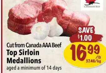 Farm Boy Cut from Canada AAA Beef Top Sirloin Medallions offer