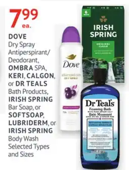 IDA Pharmacy DOVE, OMBRA, KERI, CALGON, or DR TEALS or IRISH SPRING or LUBRIDERM offer