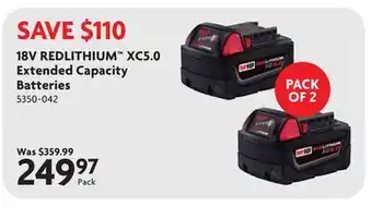 Home Hardware 18V REDLITHIUM XC5.0 Extended Capacity Batteries offer
