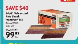 Home Hardware 3-1/4 Galvanized Ring Shank Framing Nails offer