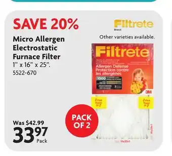 Home Hardware Micro Allergen Electrostatic Furnace Filter offer