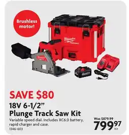Home Hardware 18V 6-1/2 Plunge Track Saw Kit offer