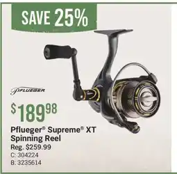 Cabela's Pflueger Supreme XT Spinning Reel offer