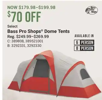 Cabela's Bass Pro Shops Dome Tents offer