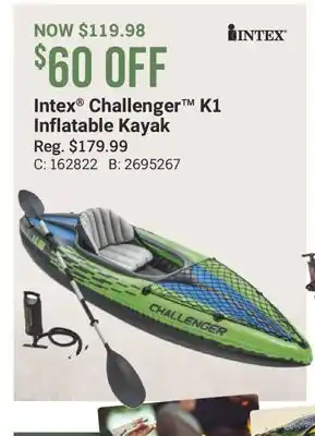 Cabela's Intex Challenger K1 Inflatable Kayak offer