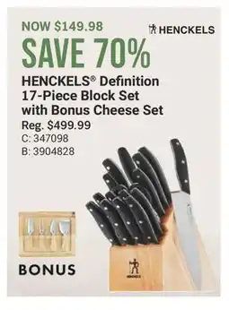 Cabela's HENCKELS Definition 17-Piece Block Set with Bonus Cheese Set offer