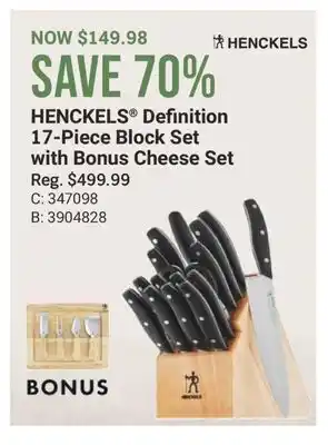 Cabela's HENCKELS Definition 17-Piece Block Set with Bonus Cheese Set offer