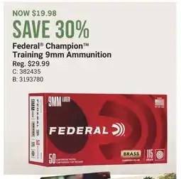 Cabela's Federal Champion Training 9mm Ammunition offer