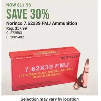 Cabela's Norinco 7.62x39 FMJ Ammunition offer