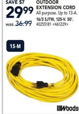 RONA WOODS 16/3 SJTW, 125-V. 50' OUTDOOR EXTENSION CORD offer
