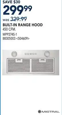 RONA MISTRAL BUILT-IN RANGE HOOD offer