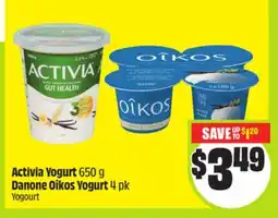 FreshCo Activia Yogurt 650 g Danone Oikos Yogurt 4 pk offer