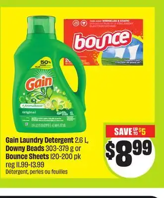 FreshCo Gain Laundry Detergent 2.6 L, Downy Beads 303-379 g or Bounce Sheets 120-200 pk offer