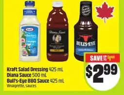 FreshCo Kraft Salad Dressing 425 ml Diana Sauce 500 ml Bull's Eye BBQ Sauce 425 ml offer