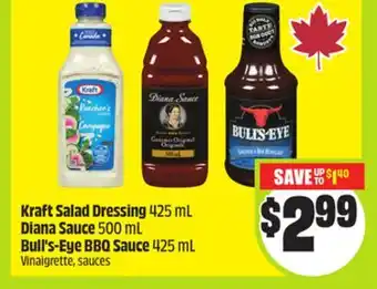 FreshCo Kraft Salad Dressing 425 ml Diana Sauce 500 ml Bull's Eye BBQ Sauce 425 ml offer