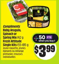 FreshCo Compliments Baby Arugula, Spinach or Spring Mix 142 g Fresh Attitude Single Kits 155-185 g offer