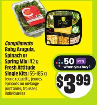 FreshCo Compliments Baby Arugula, Spinach or Spring Mix 142 g Fresh Attitude Single Kits 155-185 g offer