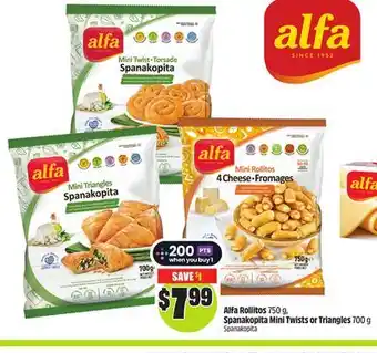 Chalo FreshCo Alfa Rollitos 750 g, Spanakopita Mini Twists or Triangles 700 g offer
