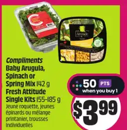 Chalo FreshCo Compliments Baby Arugula, Spinach or Spring Mix 142 g Fresh Attitude Single Kits 155-185 g offer