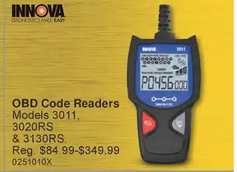PartSource INNOVA OBD Code Readers offer