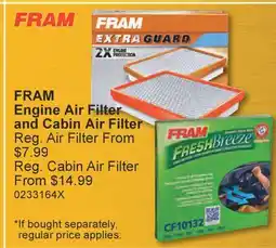 PartSource Fram Engine Air Filter and Cabin air Filter offer