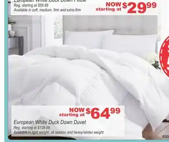 Oxford Mills European White Duck Down Duvet offer