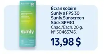 Walmart Sunly Sunscreen Stick SPF30 offer