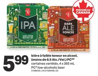 L'Intermarché BIÈRE À FAIBLE TENEUR EN ALCOOL, (MOINS DE 0,5 ALC./VOL.) PC, 4 X 355 ML offer