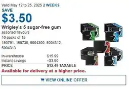 Costco Wrigley's 5 sugar-free gum offer