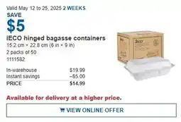 Costco ¡ECO hinged bagasse containers offer
