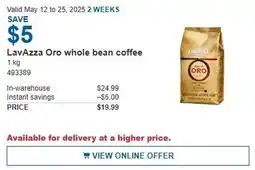 Costco LavAzza Oro whole bean coffee offer