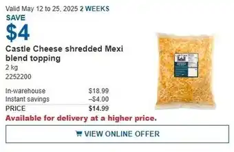 Costco Castle Cheese shredded Mexi blend topping offer