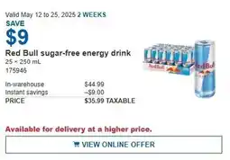 Costco Red bull sugar-free energy drink offer