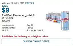 Costco Red bull zero energy drink offer