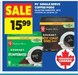 Real Canadian Superstore PC SINGLE SERVE COFFEE PODS, 30'S offer