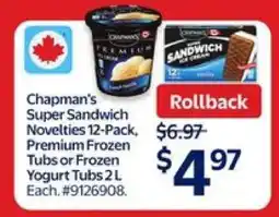 Walmart Chapman's Super Sandwich Novelties 12-Pack, Premium Frozen Tubs or Frozen Yogurt Tubs 2 L offer