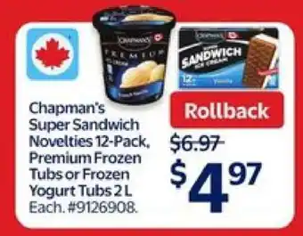 Walmart Chapman's Super Sandwich Novelties 12-Pack, Premium Frozen Tubs or Frozen Yogurt Tubs 2 L offer