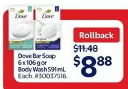Walmart DOVE BAR SOAP OR BODY WASH offer