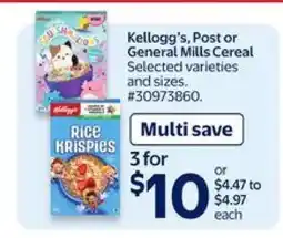 Walmart Kellogg's, Post or General Mills Cereal offer