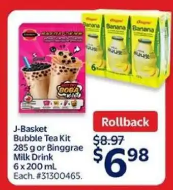 Walmart J-Basket Bubble Tea Kit or Binggrae Milk Drink offer