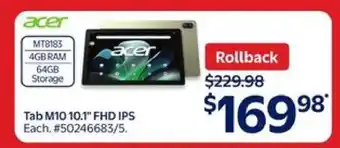 Walmart Acer Tab M10 10.1 FHD IPS offer