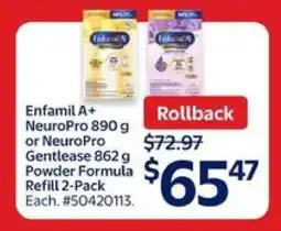 Walmart Enfamil A+ NeuroPro 890 g or NeuroPro Gentlease 862 g Powder Formula Refill 2-Pack offer