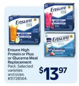 Walmart Ensure High Protein or Plus or Glucerna Meal Replacement Pack offer
