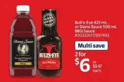 Walmart Bull's-Eye 425 mL or Diana Sauce 500 mL BBQ Sauce offer