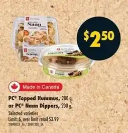 No Frills PC Topped Hummus or PC Naan Dippers offer