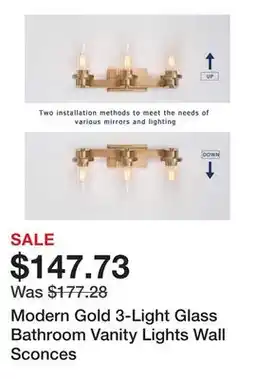 Bed Bath & Beyond Modern Gold 3-Light Glass Bathroom Vanity Lights Wall Sconces offer