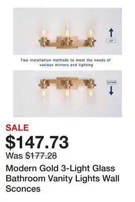 Bed Bath & Beyond Modern Gold 3-Light Glass Bathroom Vanity Lights Wall Sconces offer